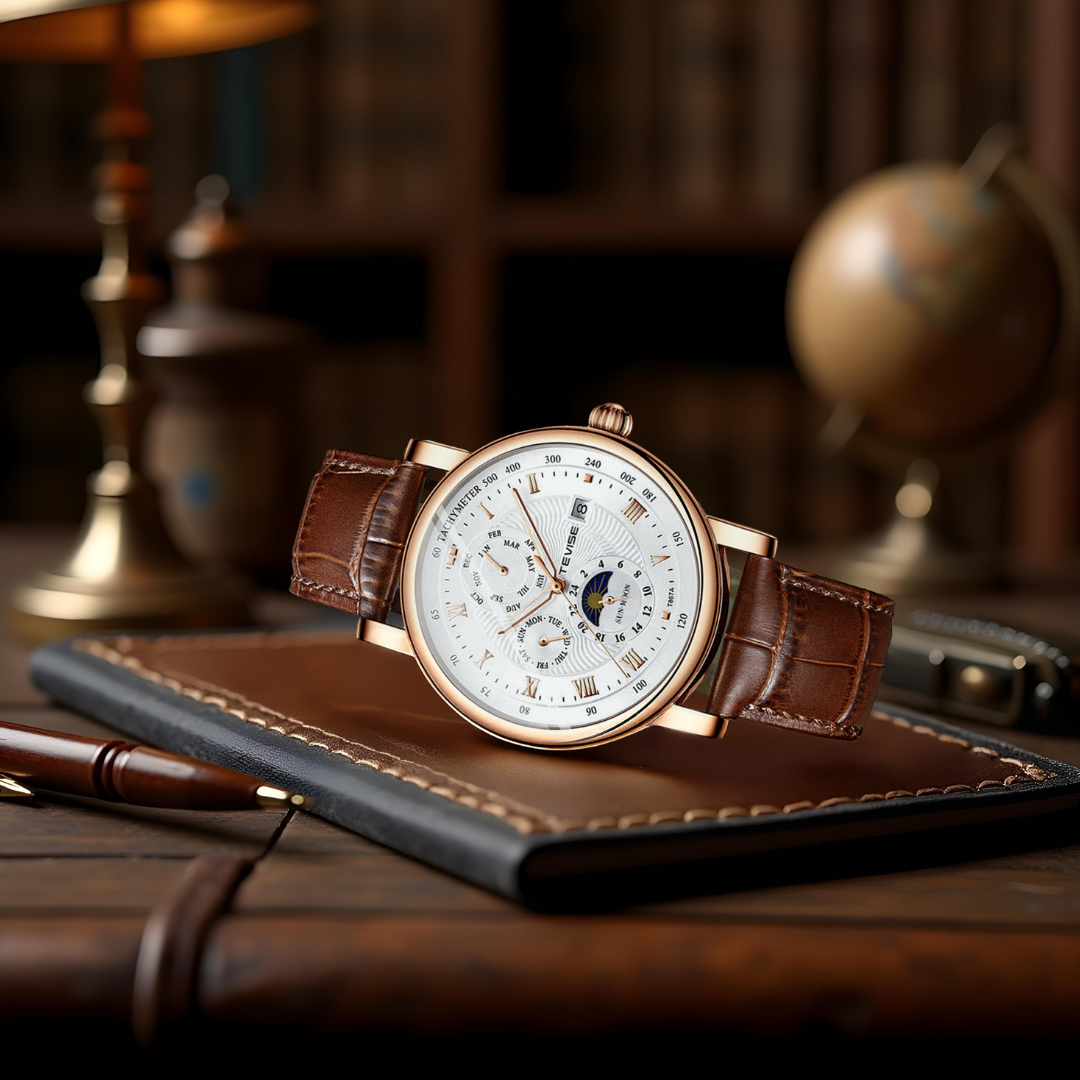 Automatische mechanische Luxusuhr aus Leder